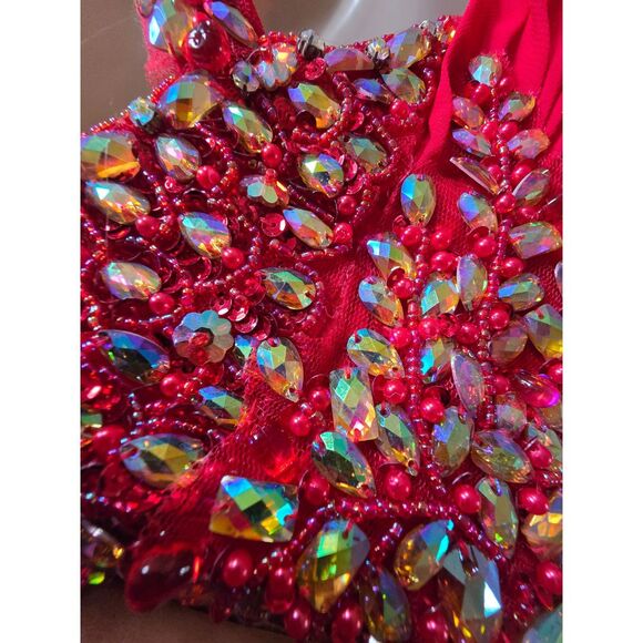 NWOT Jay Godfrey Red Beaded Chiffon Formal Gown Dress 2 Gala Pageant Occasion - Picture 9 of 15